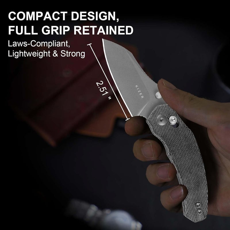 KIZER Mini Bulldog Pocket Knife, 2.5” Nitro V Sheepsfoot Blade Folding Knife, Micarta Handle Clutch Lock Small EDC Knife for Men Women Gift, Fishing Hiking Camping Hunting Knives V3672SA2 - Image 2